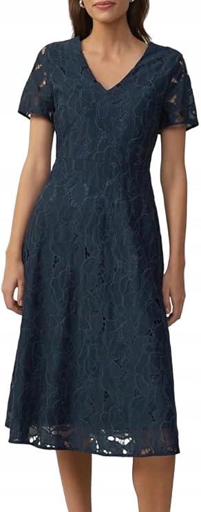 Soliver Tmavě Modrá Šaty MIDI S Prolamovaným Vzorem A Výstřihem V 42 J2N