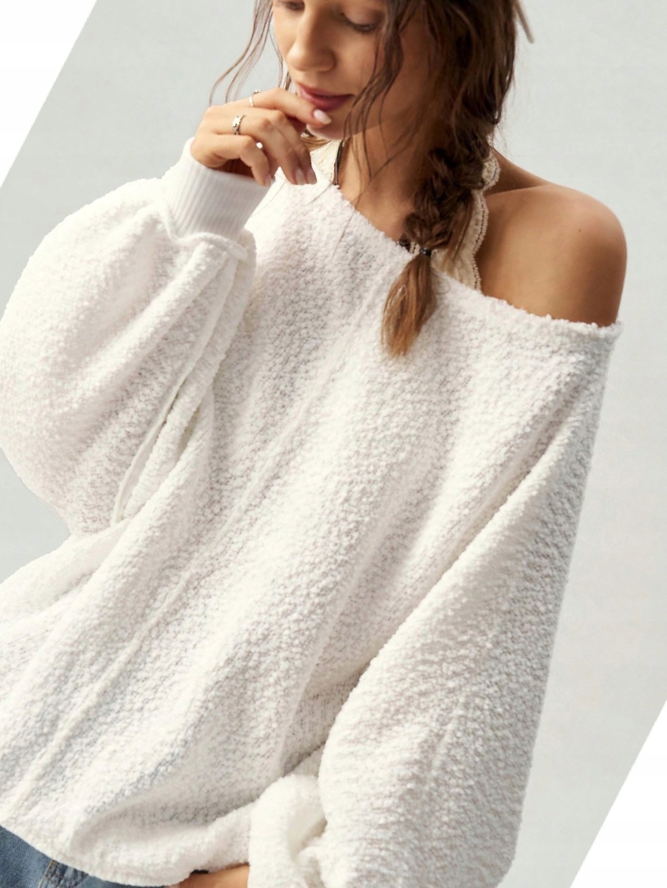 Oversize svetr Loďka Oversize Ecru Výstřih Texturovaný S 36