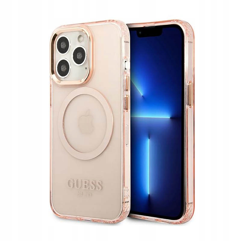 Guess Gold Outline Translucent MagSafe – Pouzdro pro iPhone 13 Pro (růžové)