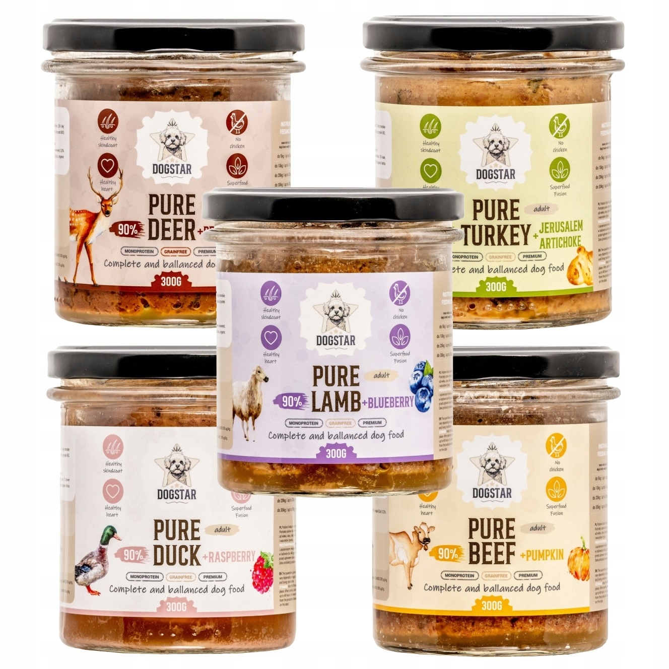 Dogstar Mokra Karma Dla Psa Pełnoporcjowa MIX Smaków Zestaw 5x300g