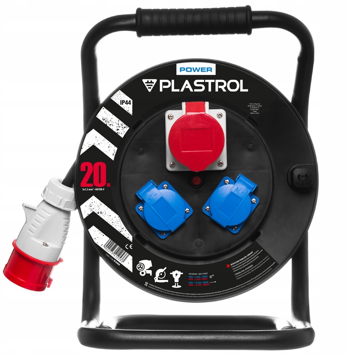 Siłowy Przedłużacz Bębnowy Stojak 5PIN 16A 400V IP44 5x1,5 20M