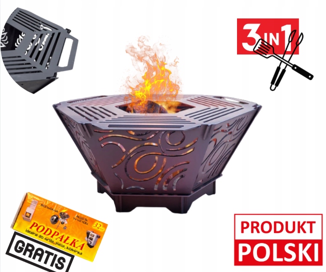 Velké Zahradní Ohniště Grill Ohniště Mísa 76 cm Ocelové Černé Masivní