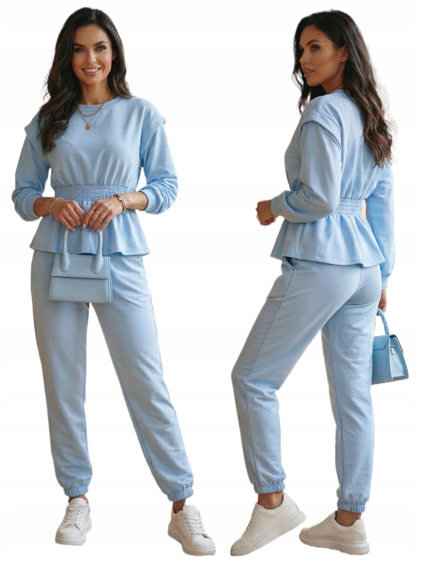 Elegantní Tepláková Souprava Modrá Mikina s Baskinkou Masełko