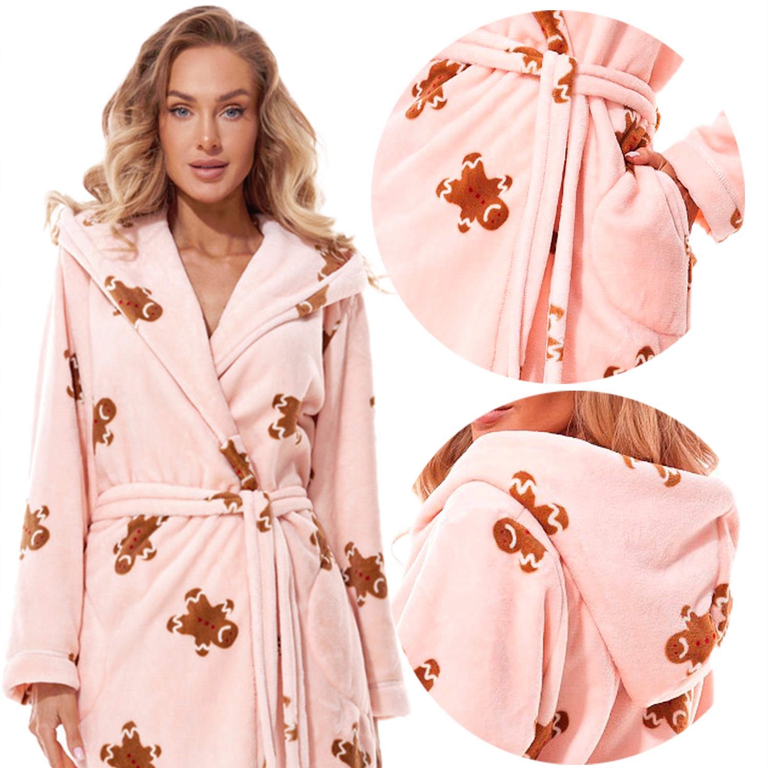 Pohodlný dámský župan Volný Střih Měkký s kapucí a kapsami XL