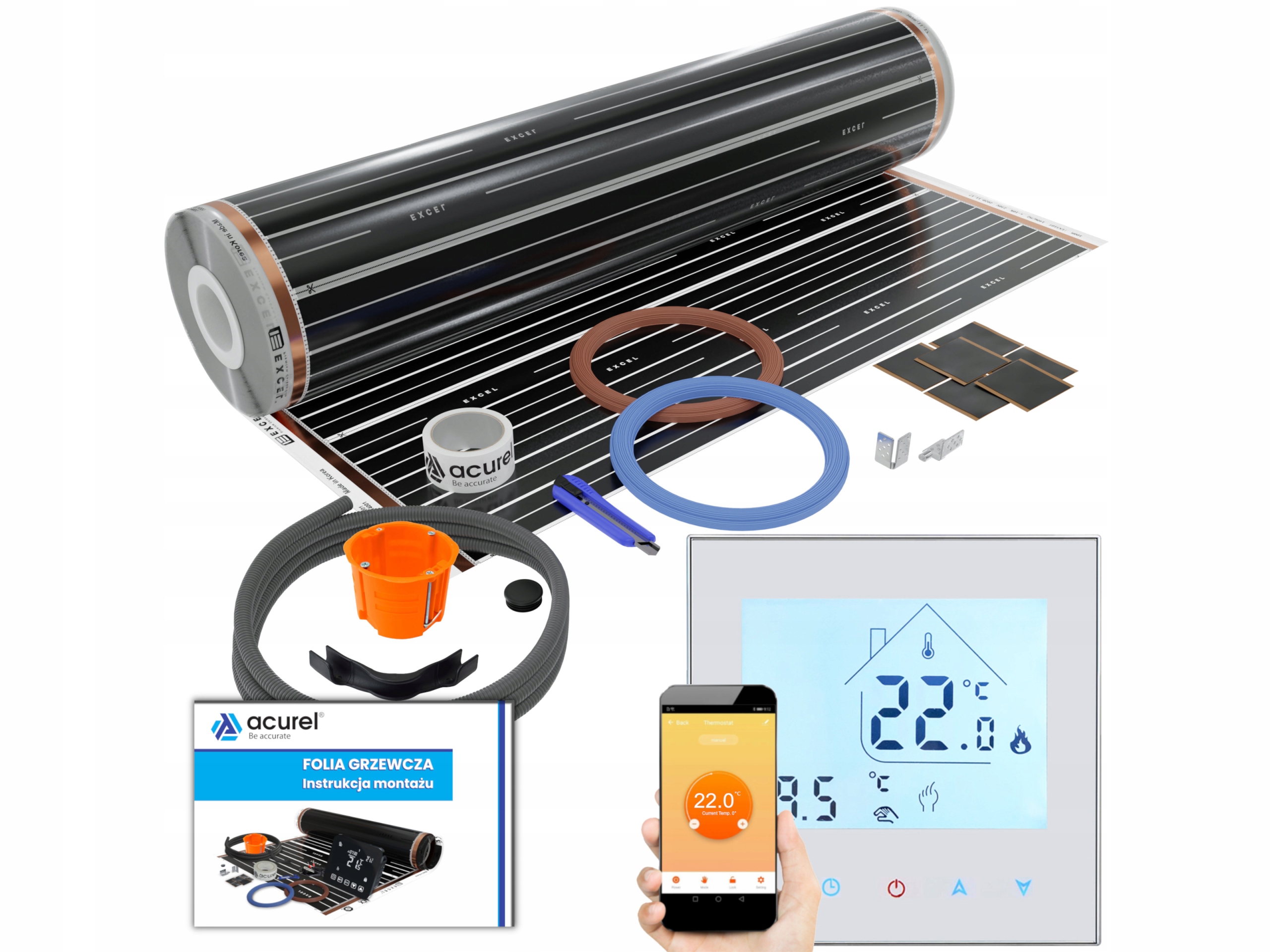

Folia grzewcza podczerwień WiFi 14m² 80Wm² Zestaw