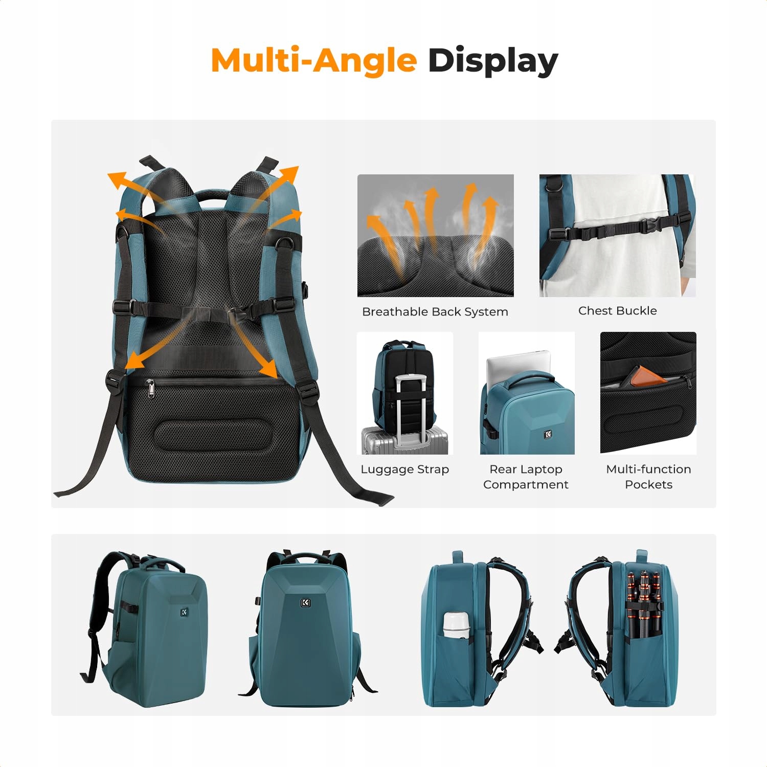 K&F CONCEPT Plecak Na Aparat z Twardą Obudową i Przegrodą Na Laptop 15.6" — miniatura 4