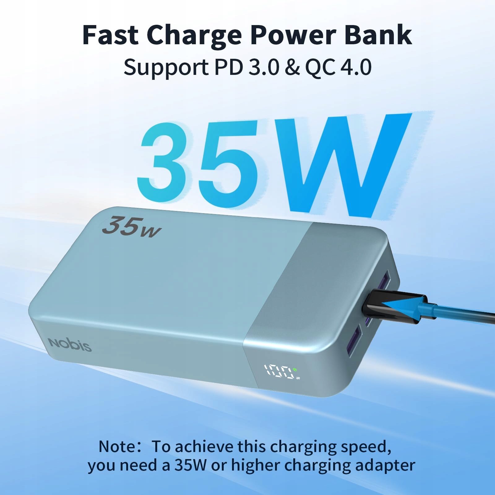 NOBIS Power Bank 20000mAh USB C 35W 4 Porty LED Wyświetlacz — miniatura 2