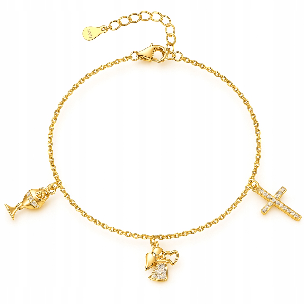 Stříbrný náramek pro dívku na svaté přijímání hostie, pozlacené stříbro 925