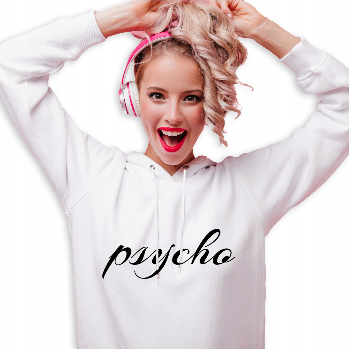 Mikina S Kapucí Hoodie Bílá Bavlněná Dárek pro kolegyni Psycho S