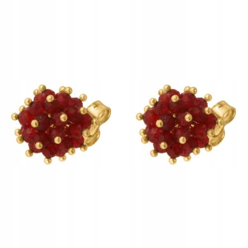 Náušnice zlaté 585 "mačgy" s kameny v rubínové barvě jako dárek 14k