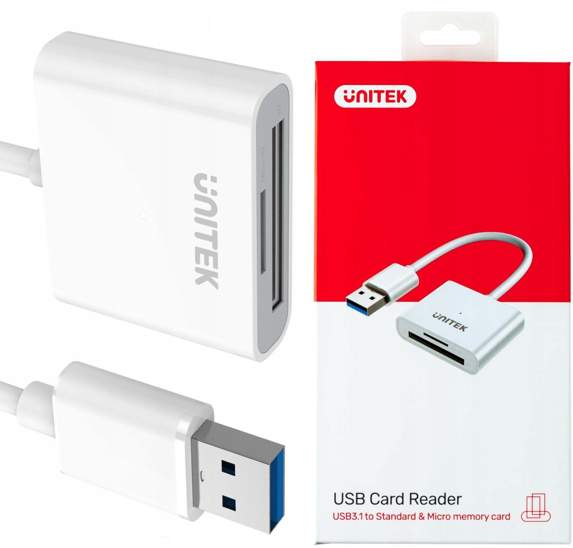 Unitek Y-9321 USB 3.0 CZYTNIK KART PAMIĘCI SD/microSD ODCZYT Z 2 KART