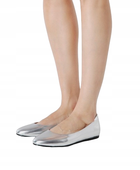 L37 Stříbrné Kožené Baleríny S Lakovanou Povrchovou Úpravou 39 T7A