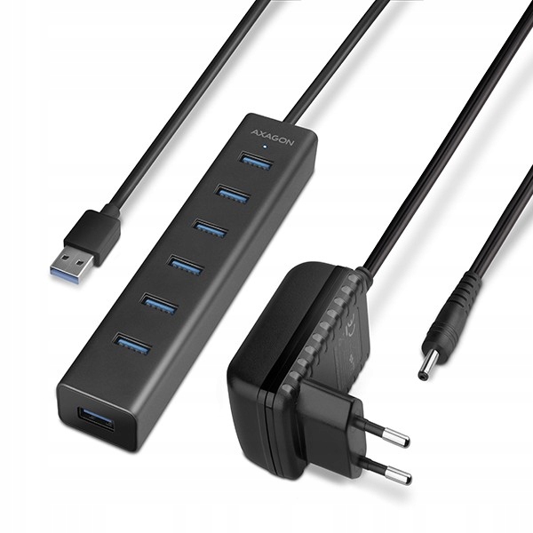 HUE-SA7BP Hub 7-portový Usb 3.2 Gen 1 hliníkový nabíjecí hub, Ac adaptér