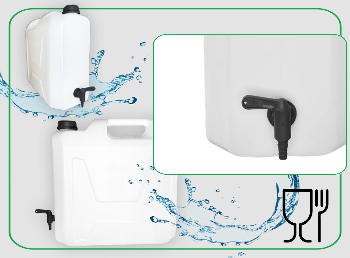 Pojemnik KANISTER na wodę DO PICIA 20L ATEST plastikowy kranik HEAVY DUTY Model Wytrzymały pojemnik na wodę z kranem 20L