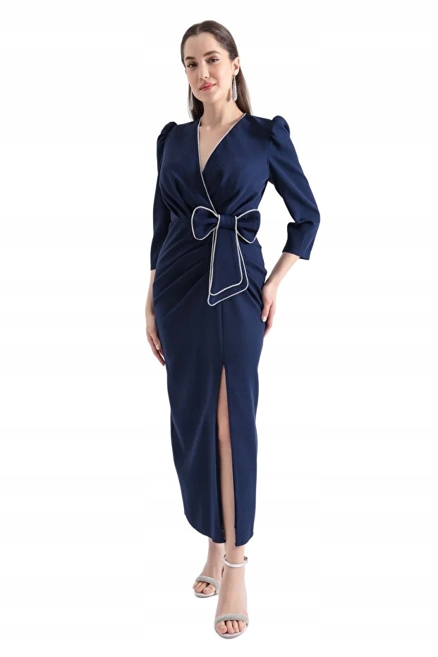 Lafaba Tmavě Modrá Šaty S Bufíky A Mašličkou 42 5FA