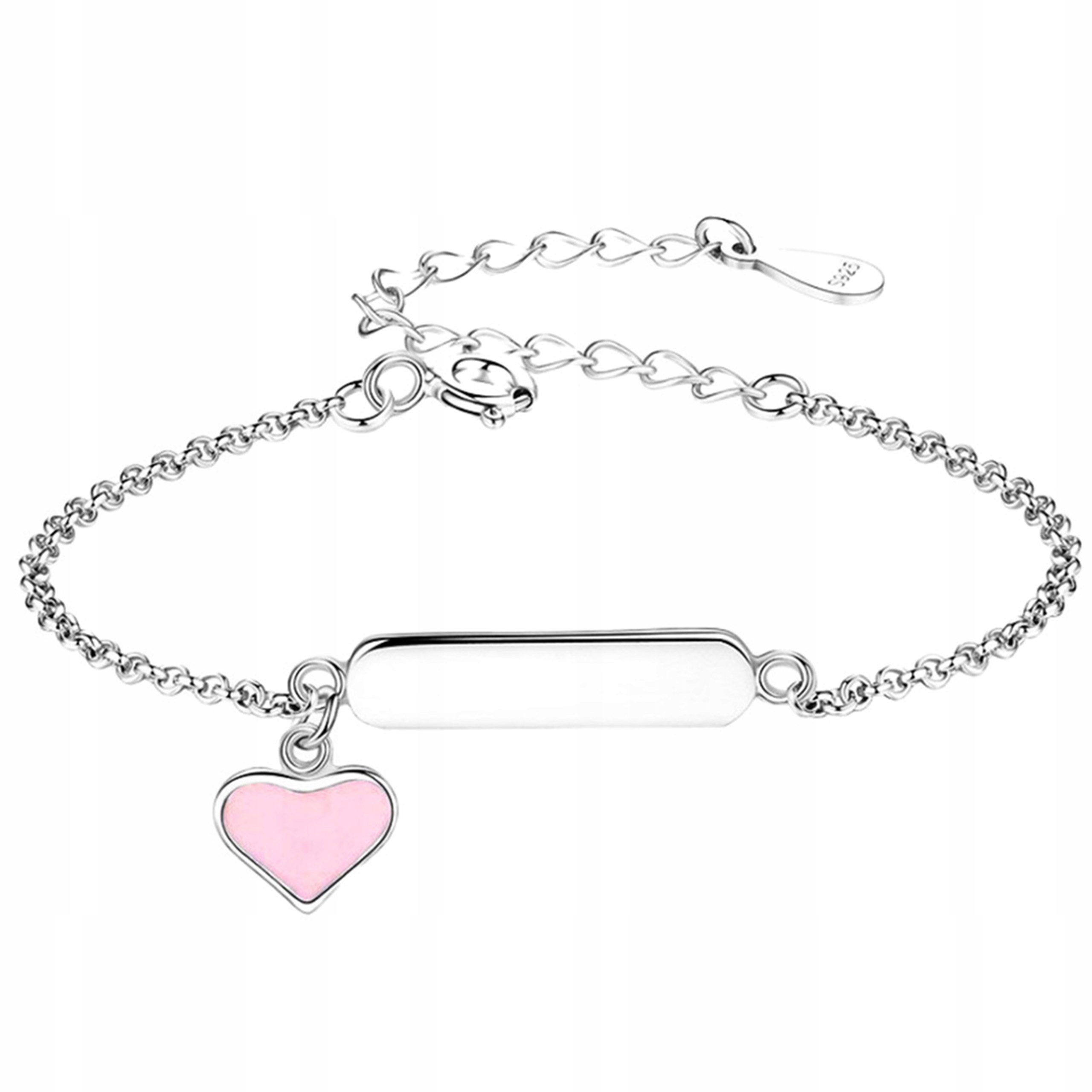 Stříbrný náramek 925 pro dítě s růžovým smaltovaným srdíčkem, módní