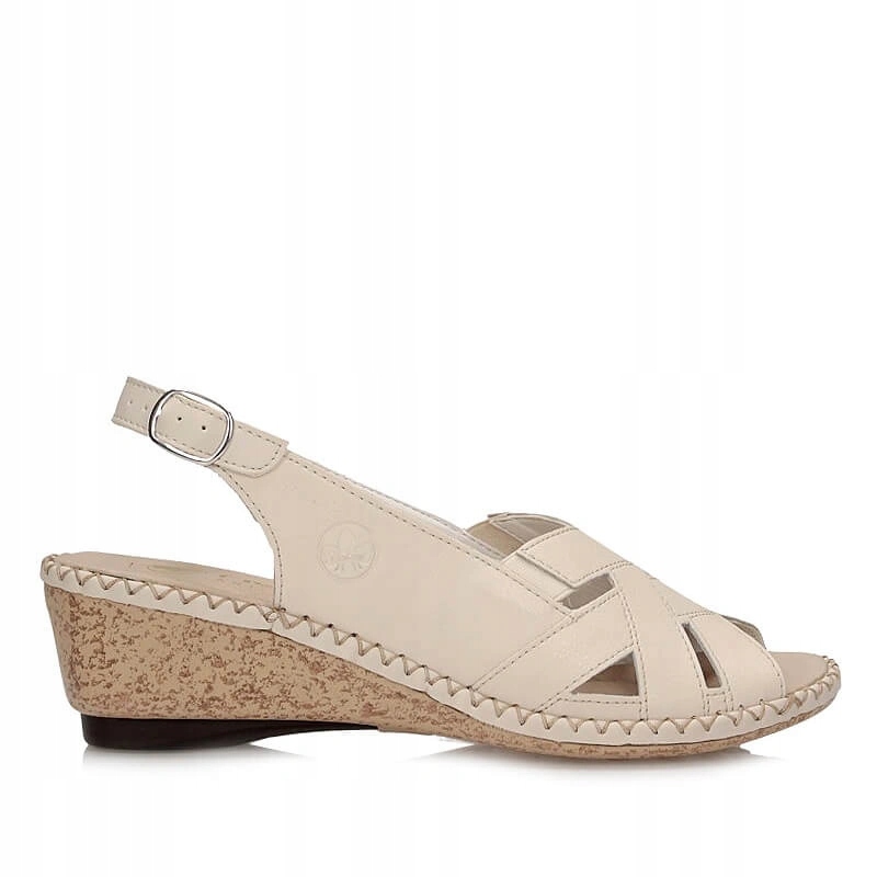 Dámské sandály Rieker 66189-60 béžové s přezkou na klínku, kožené