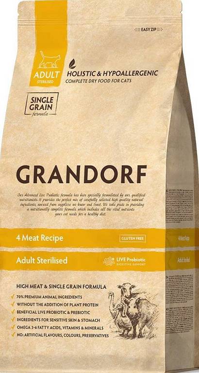 Grandorf Sterilized 4 Meat Recipe Indyk Kaczka Dzik Jagnięcina dla kota 2kg