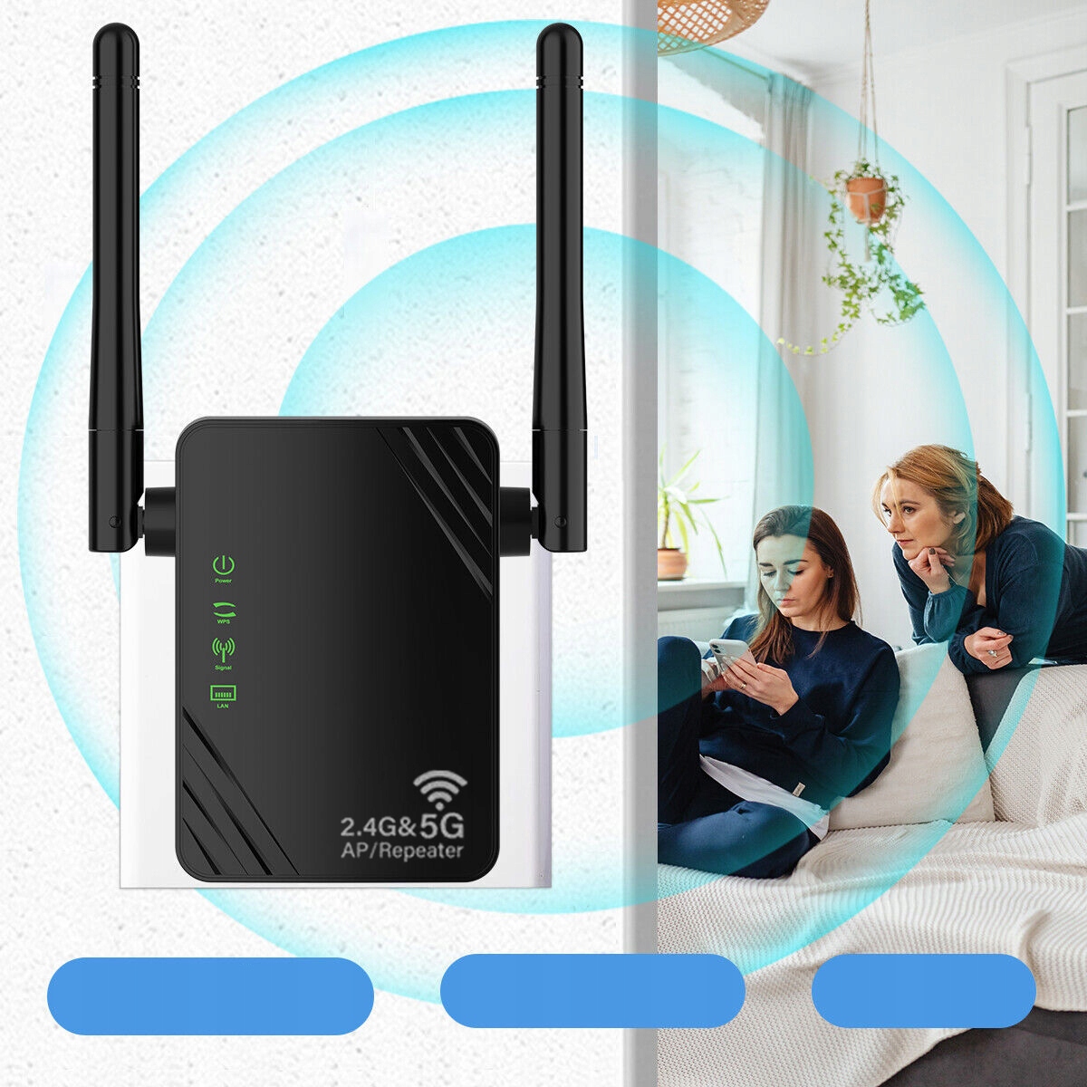Zesilovač Signálu Wi-fi Výkonný Opakovač 1200MB/S 2.4GGHZ 5GHZ Dvoupásmový