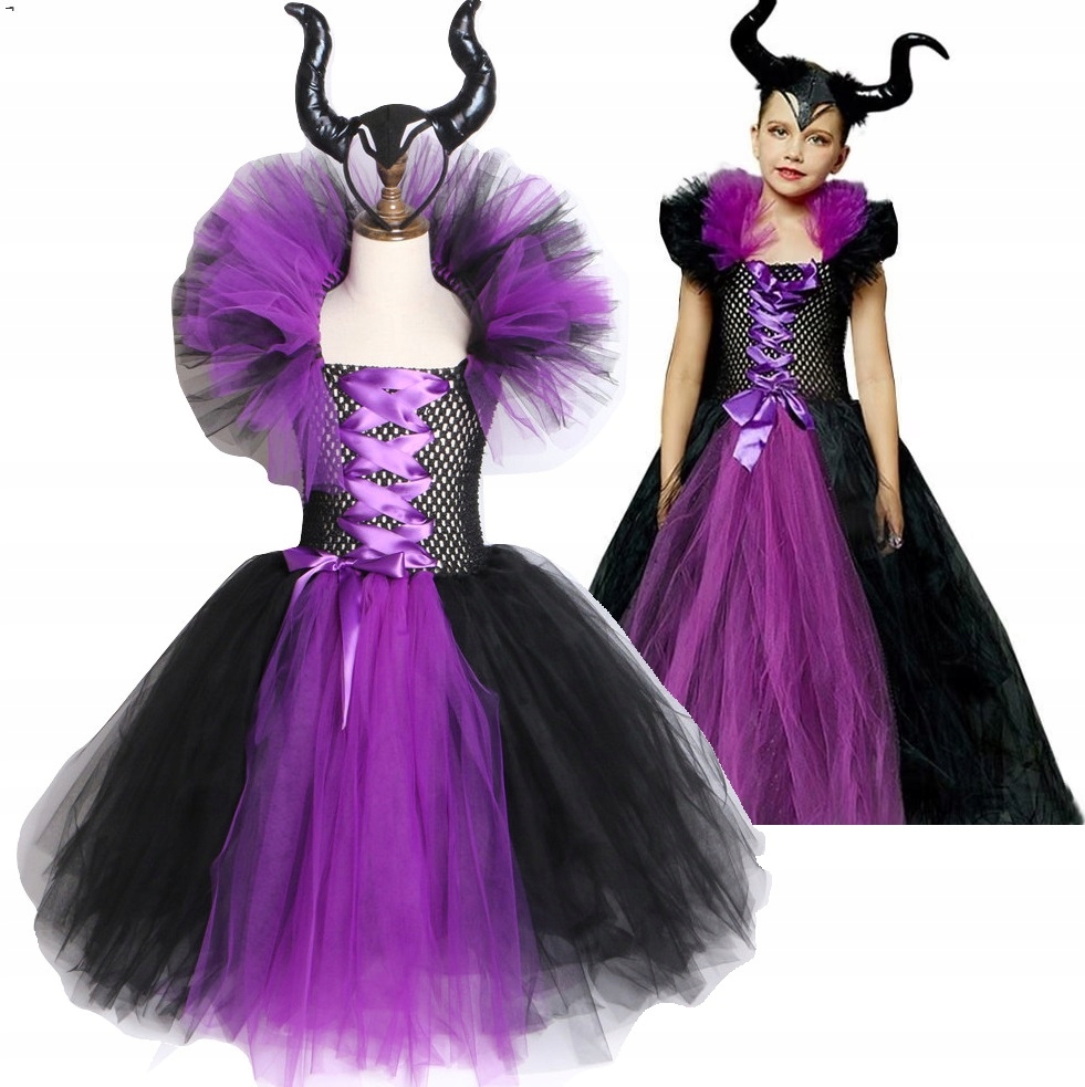Strój Diabolina Czarownica Maleficent rogi 8-9 lat Halloween