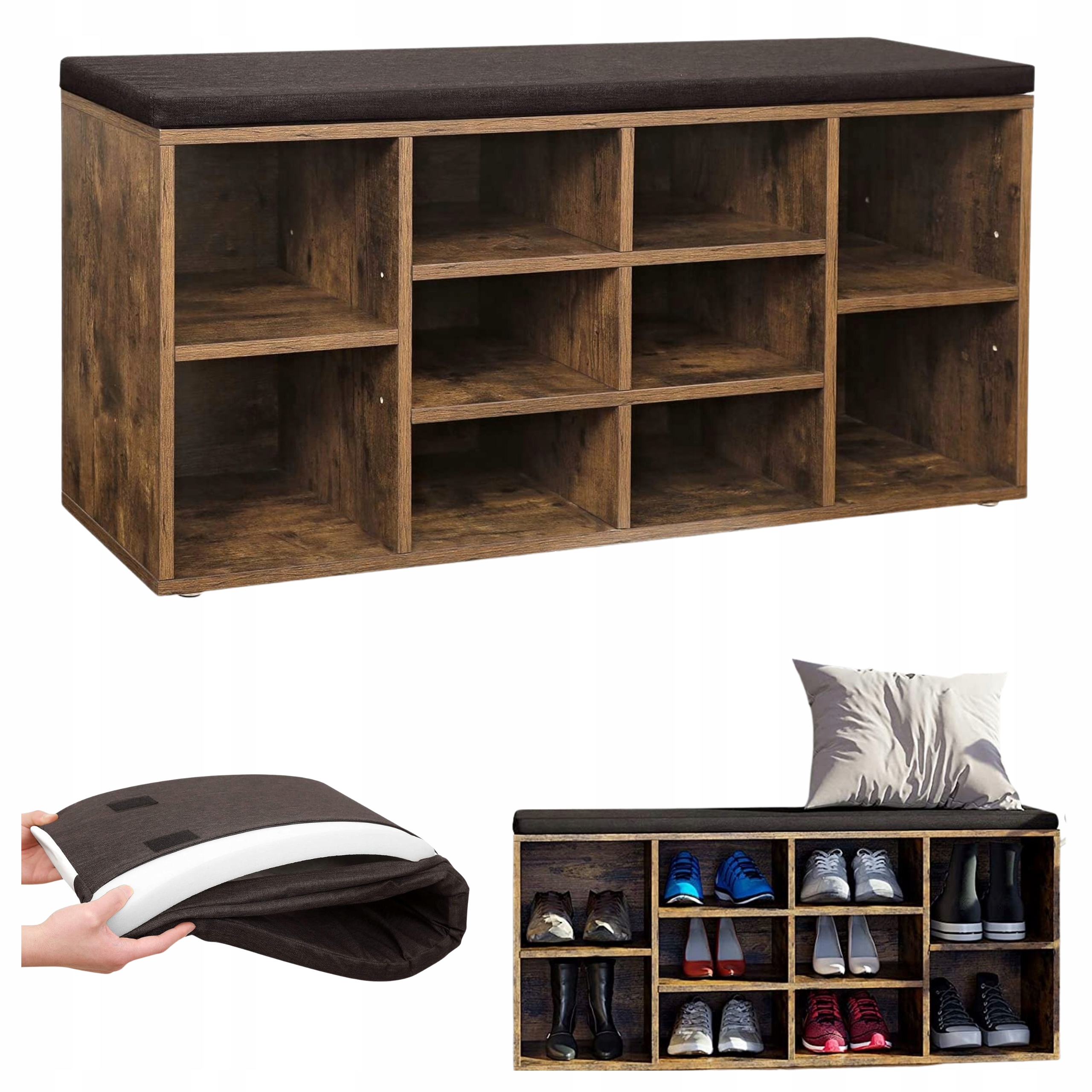 Skrinka na topánky so sedadlom, lavička do predsiene Loft, Rustikálna Bronzová