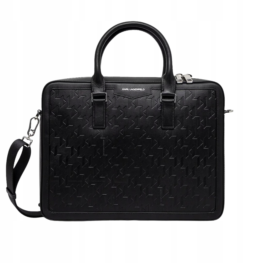 Karl Lagerfeld Černá pánská kožená aktovka s monogramem