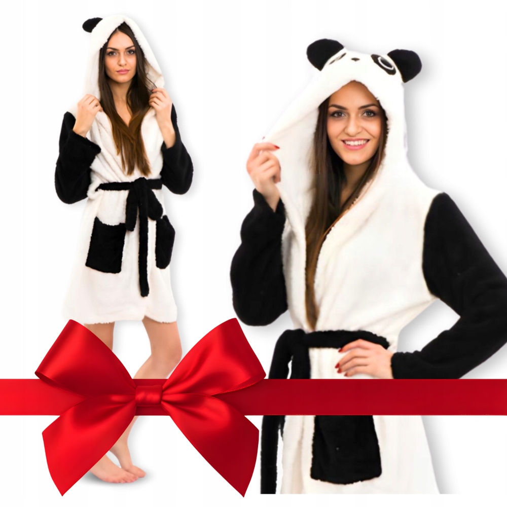 Měkký Teplý dámský župan s kapucí Dárek Pro Dívku panda L