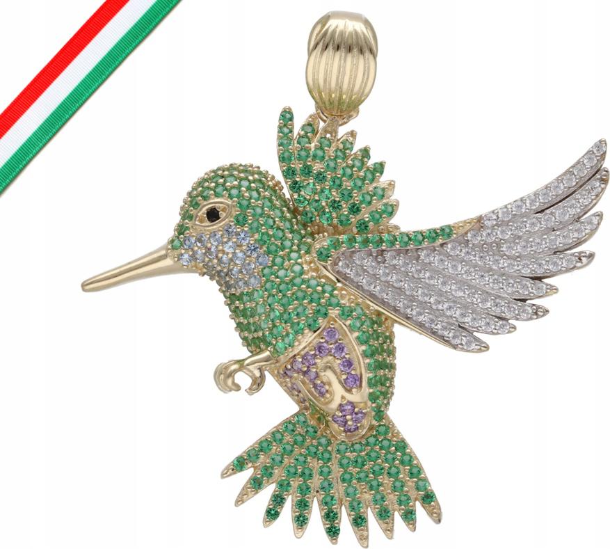 Zlatý přívěsek 585 kolibřík s zirkony 6,99 g, moderní vzor 14k