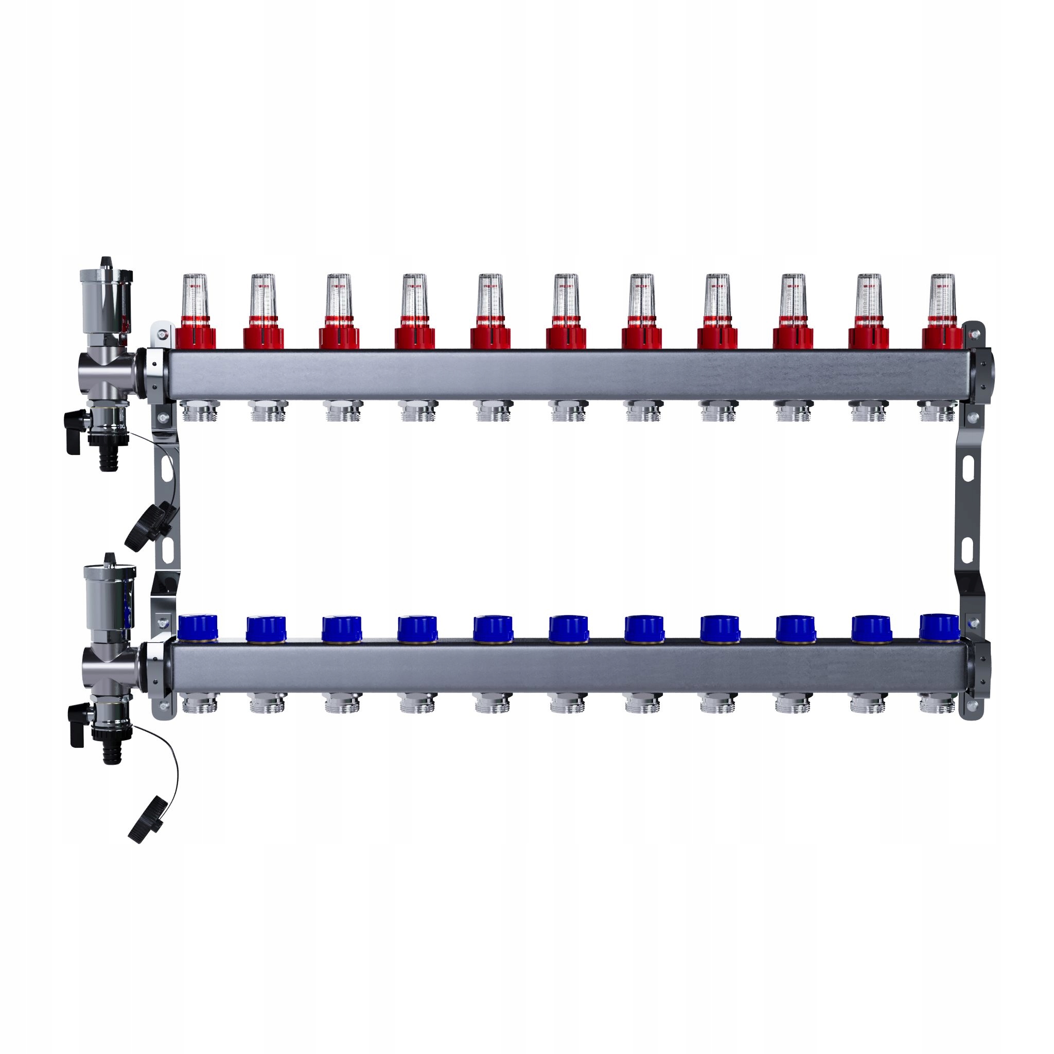 Rozdělovač pro podlahové vytápění 11 nerezových okruhů pro podlahové vytápění