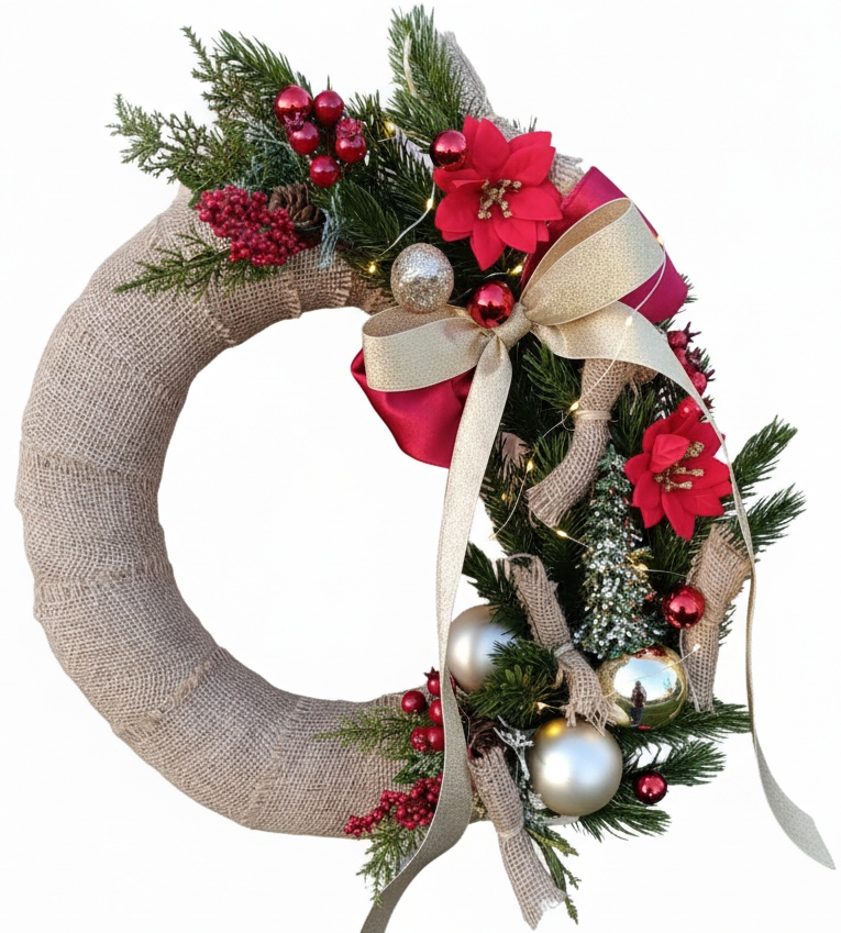 Vánoční věnec na dveře, ruční výroba, rustikální, vánoční dekorace