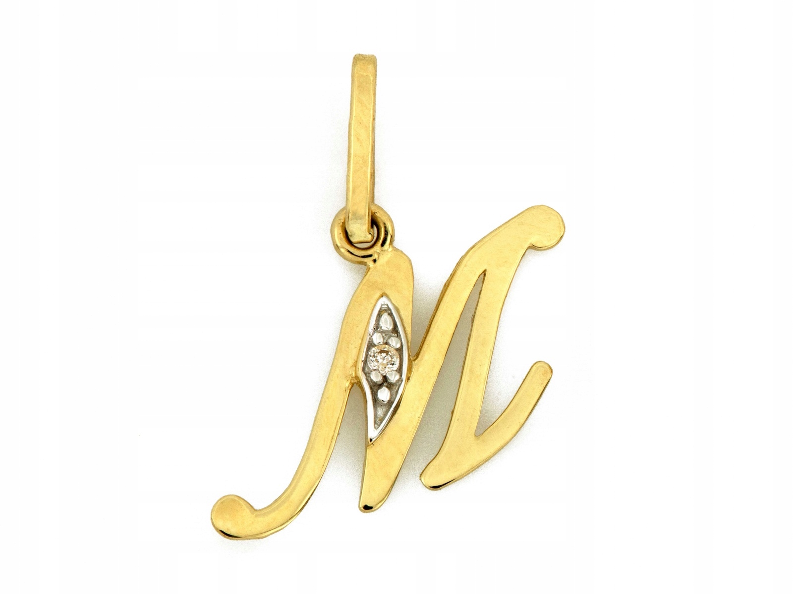 Přívěsek zlatý 585 písmeno M s bílými zirkony 0.51g jako dárek 14kt
