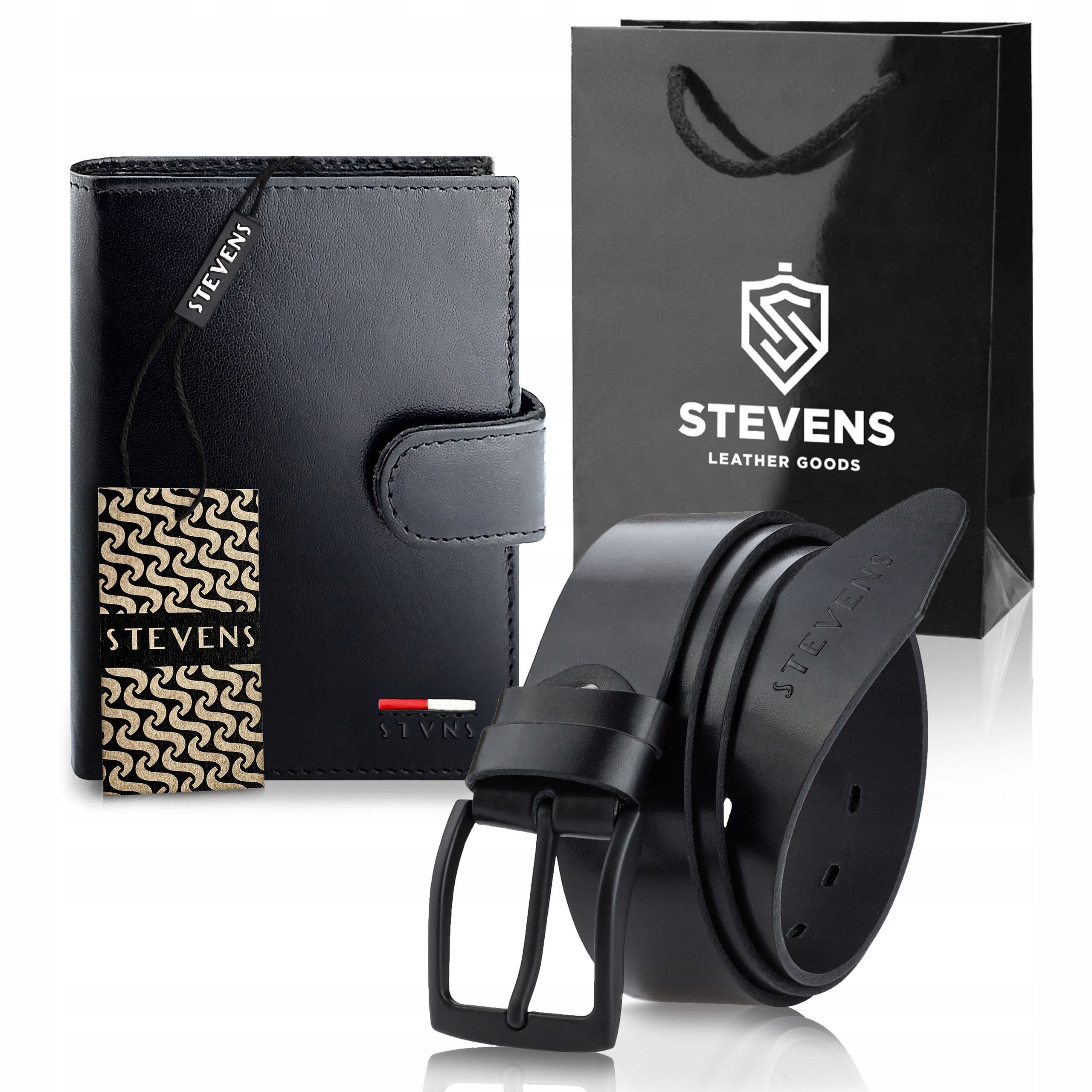 Kožená peněženka Stevens Černá Rfid Kožený Opasek Dárková taška 135