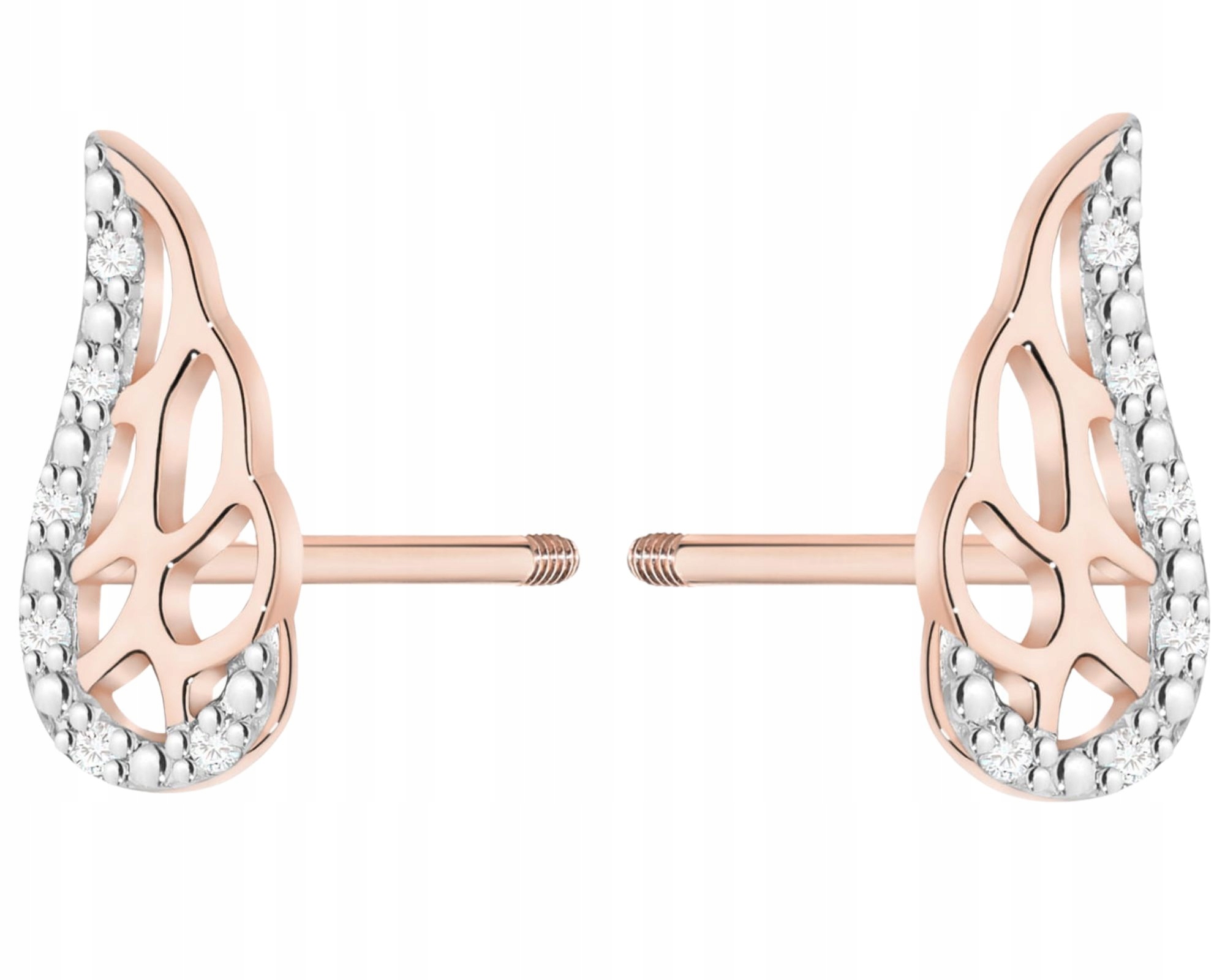 Růžové Zlato Náušnice S Křídly A Brilianty Na Šroubovací Tyči Zlato 585