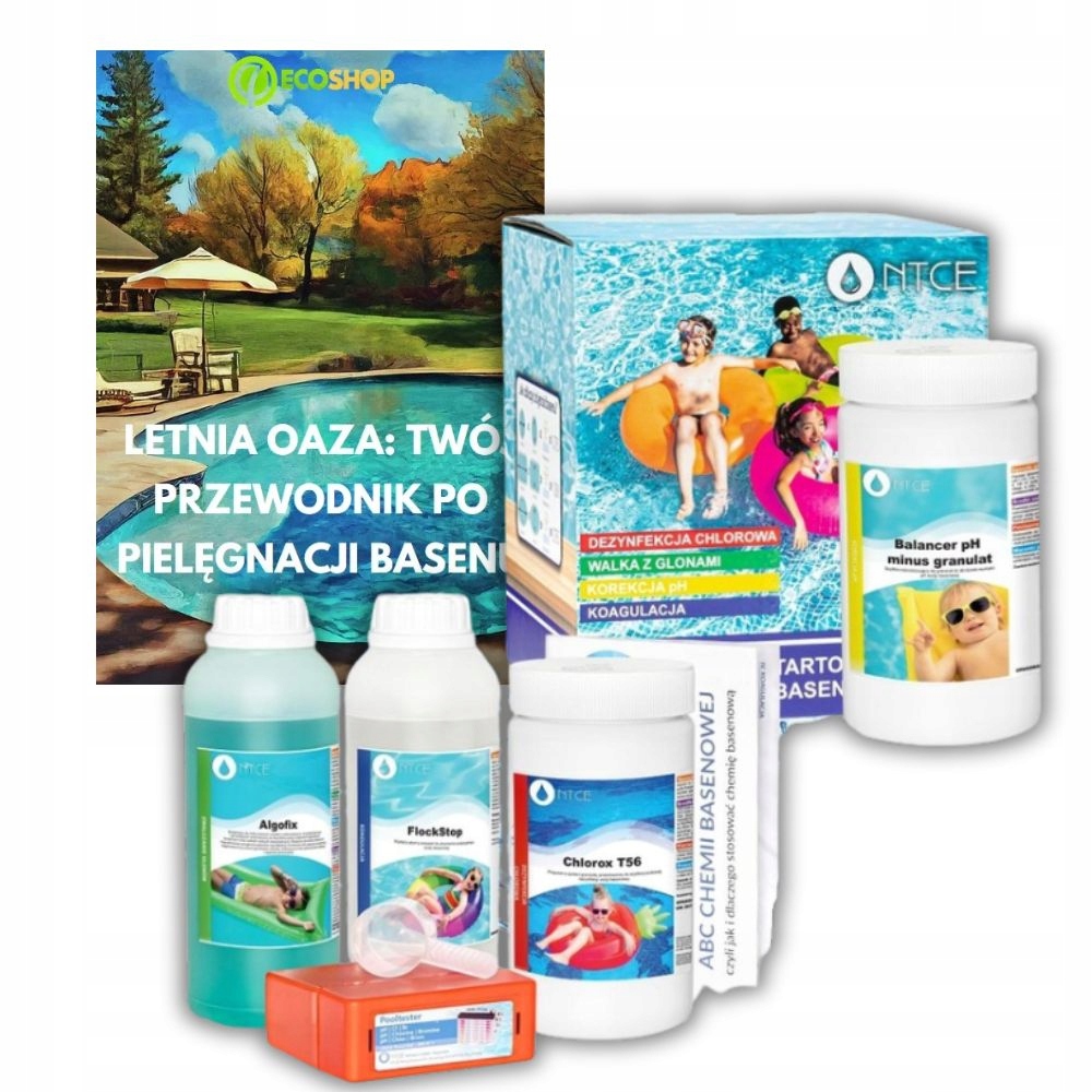 Zestaw Chemii Basenowej 5w1 Ntce Chlor do basenu Antyglon Koagulant pH