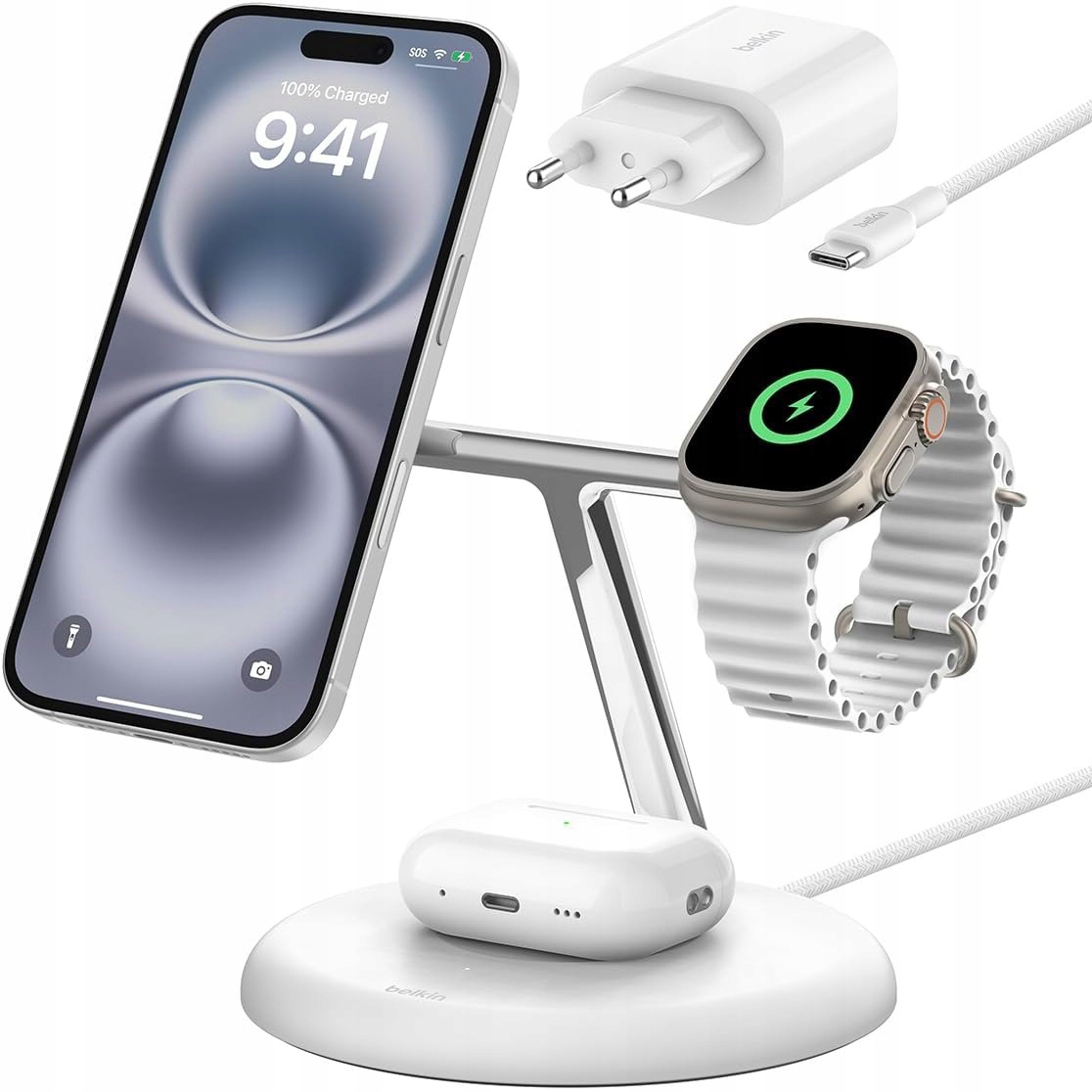 Ładowarka indukcyjna Belkin Pro 3w1 do Apple Qi2 do MagSafe iPhone 15W