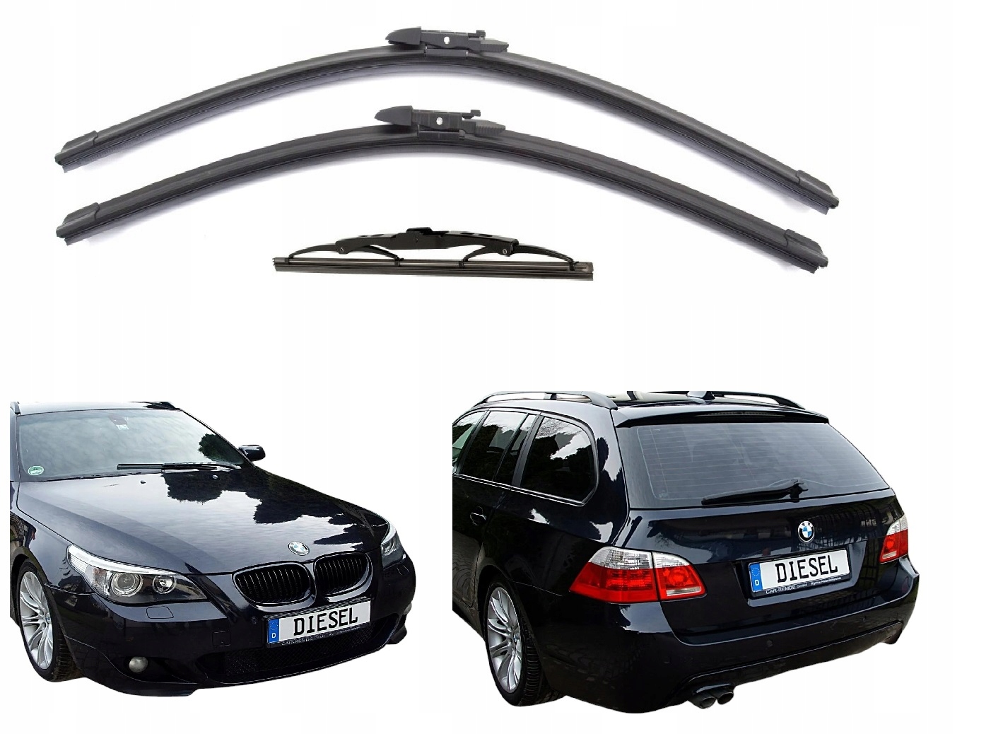 3x Komplet Wycieraczki Płaskie Przód Tył Bmw 5 E61 Touring