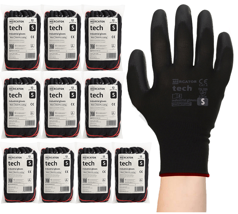 Pracovní Rukavice Mercator Tech Black+Black Pu S 120 párů