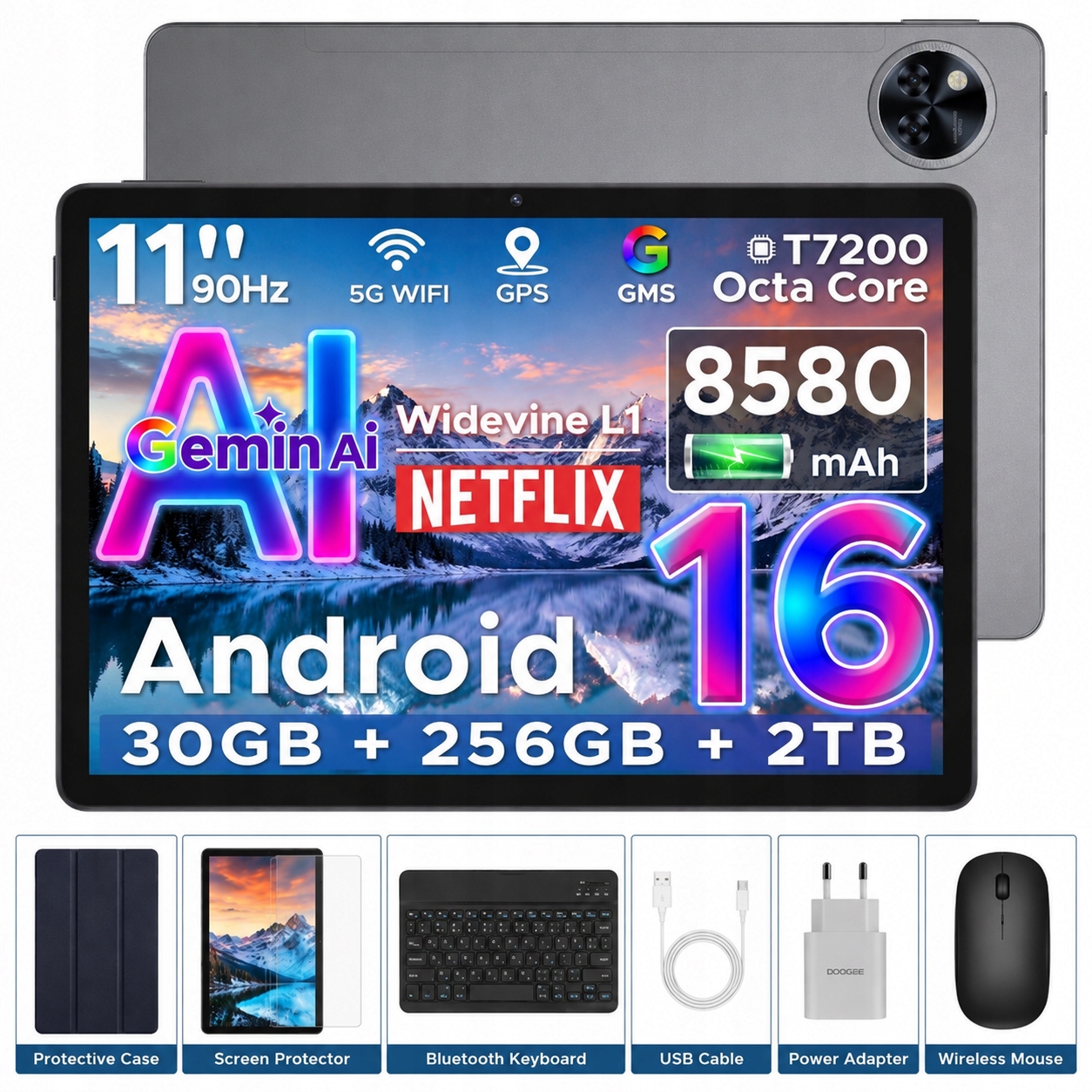 Tablet Doogee U11PRO 11” Android 30+256GB 8580mAh Sada Púzdro Myš Stylus