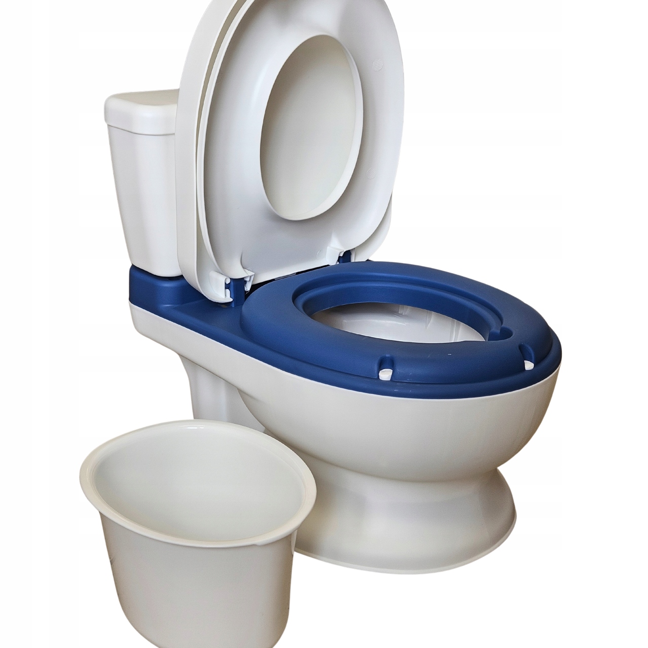 Išmanusis tualetas vaikams su interaktyviomis baltomis ir mėlynomis melodijomis, baltos spalvos