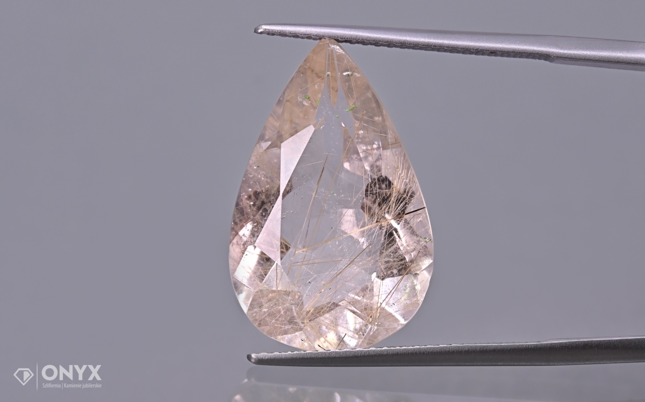 Křemen s rutilem fasetovaný slza 21,5x14 mm