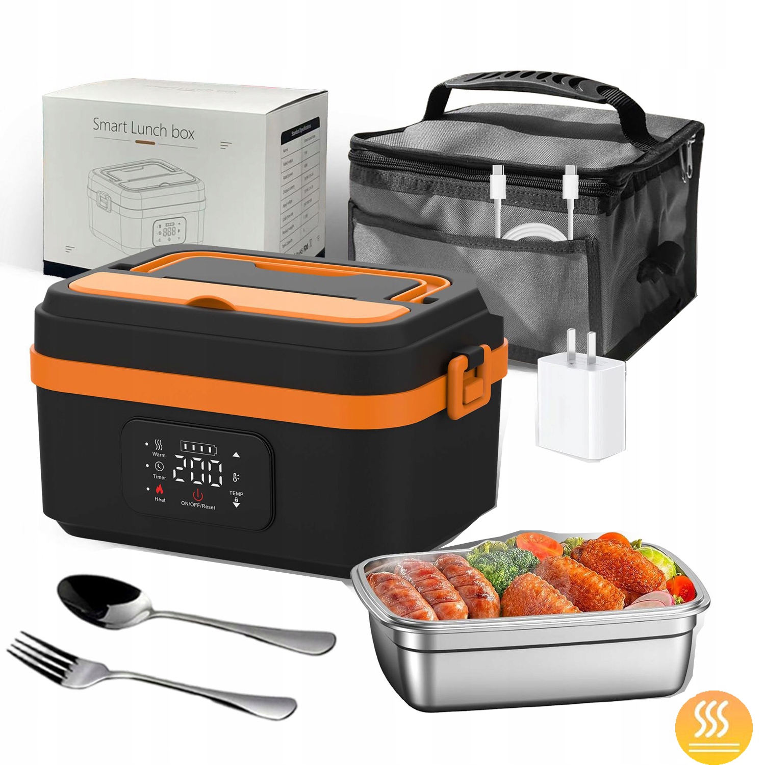 Elektrický Obědový Box Pro Dospělé 16000MAH Nabíjecí Ohřívač Oběda (oranžový)