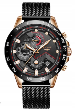 Pánské hodinky s mesh náramkem datumovka stopky Lige