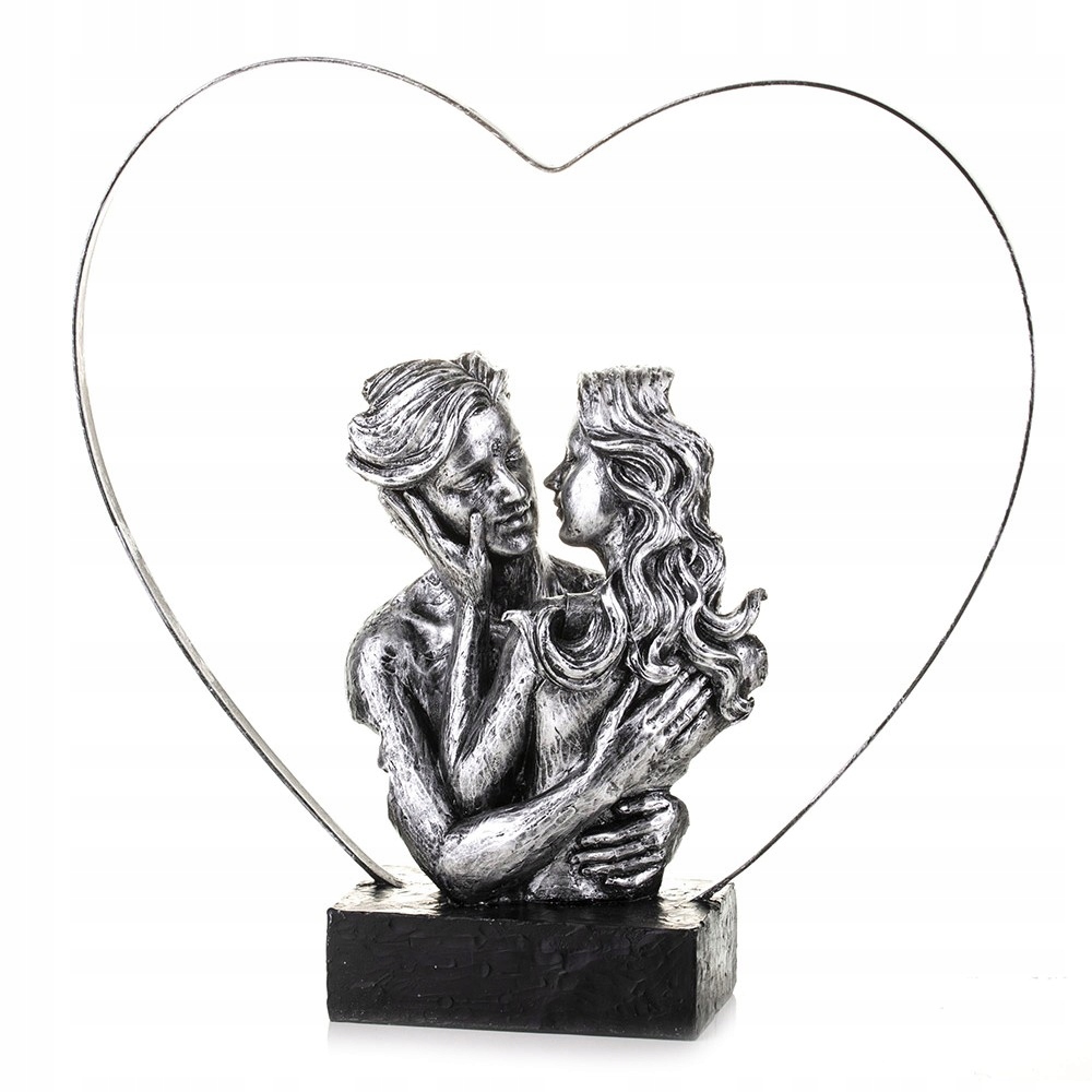 Figurka Zamilovaný Pár Se Srdcem 28 cm Stříbrná Černá Symbol Lásky Srdce 30
