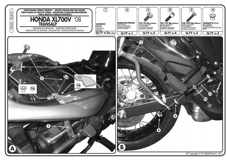 Kappa Rošt Bočných Kufrov Monokey Honda XL 700V Transalp (08-13) Rovný