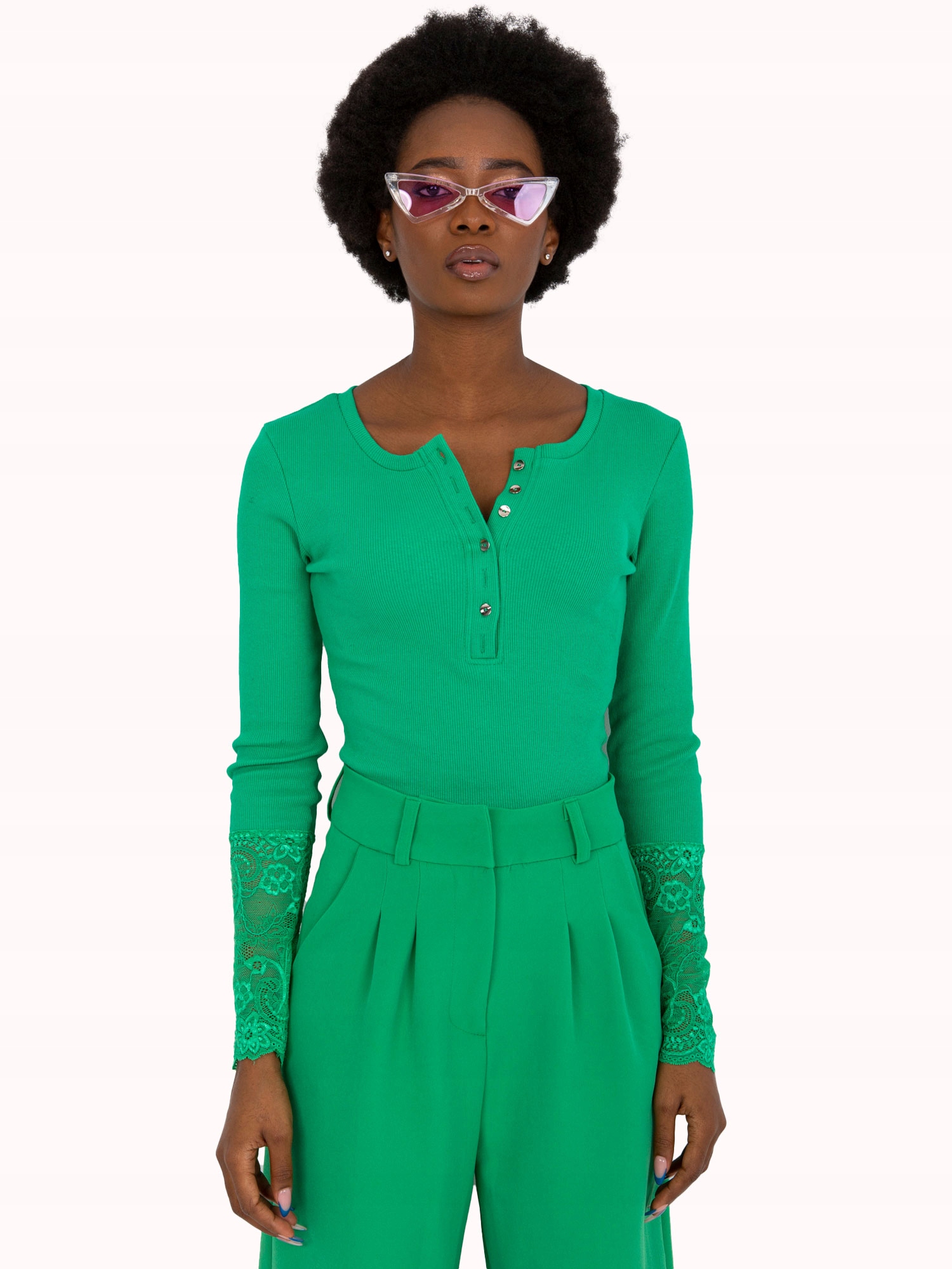 

Wygodna Damska Bluzka w prążek z koronką - S