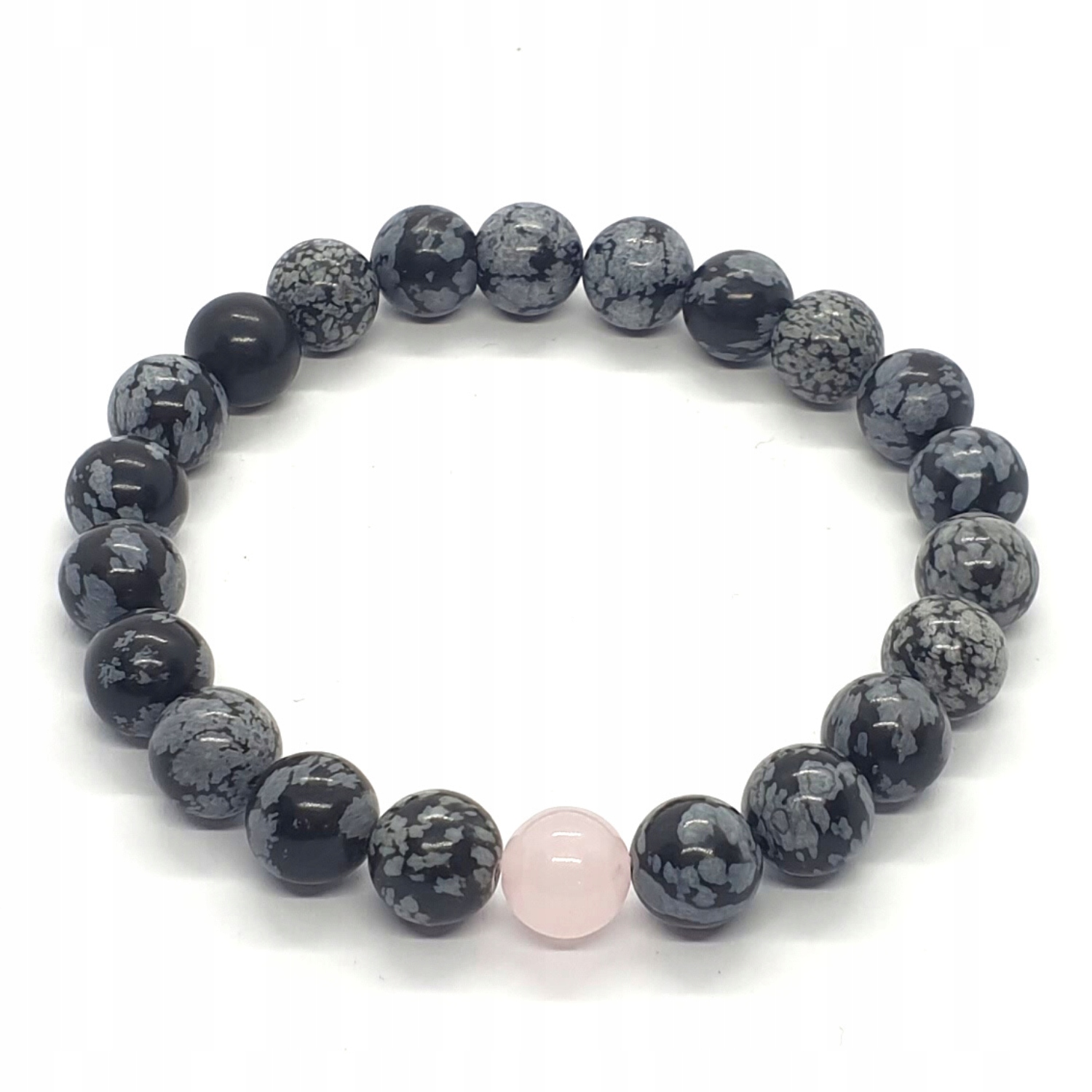 BRANSOLETKA Obsydian Śnieżny Kwarc Różowy Marka Inna marka