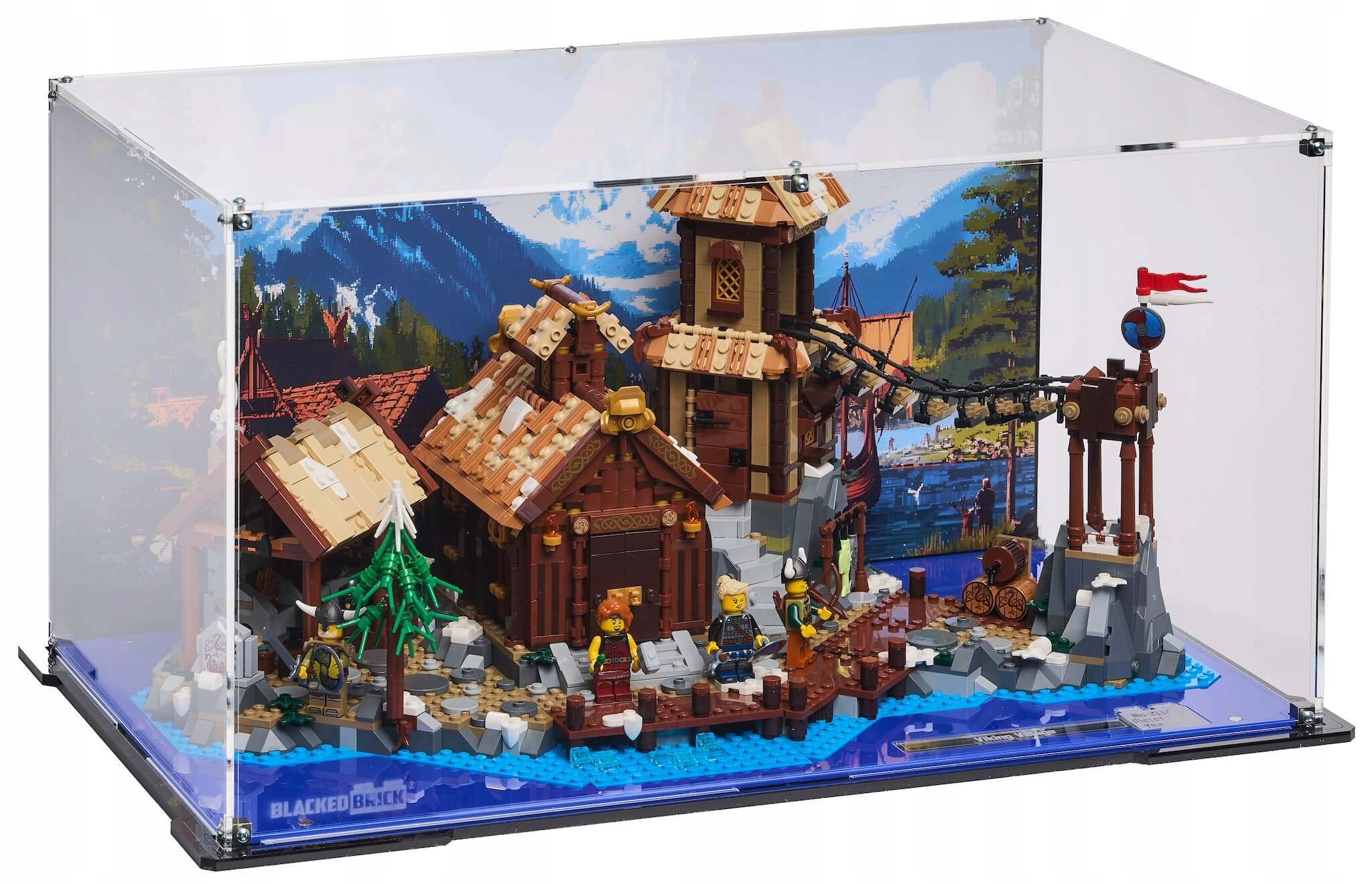 Vitrína s pozadím Blacked Brick pre Lego 21343 Ideas Dedina Vikingov
