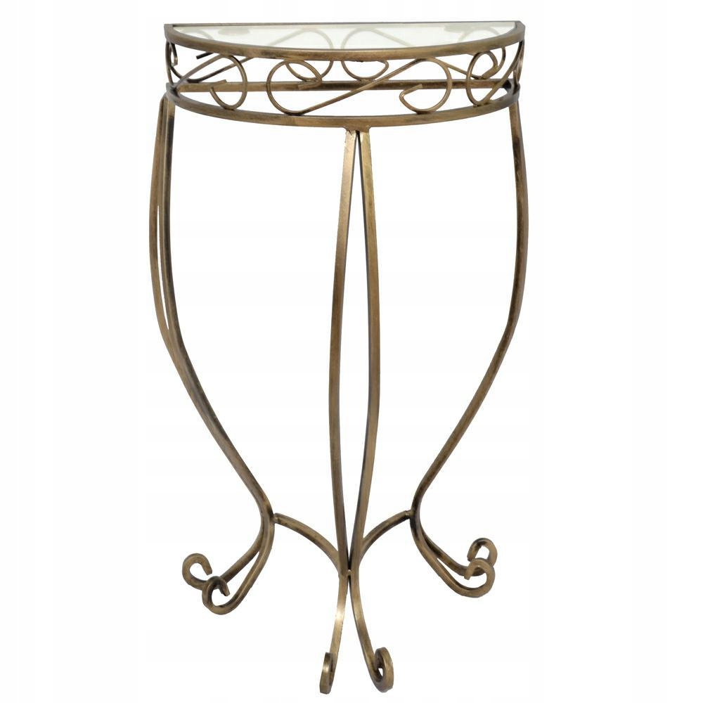 Pevný ozdobný konzolový stolík z kovu, polkruhový