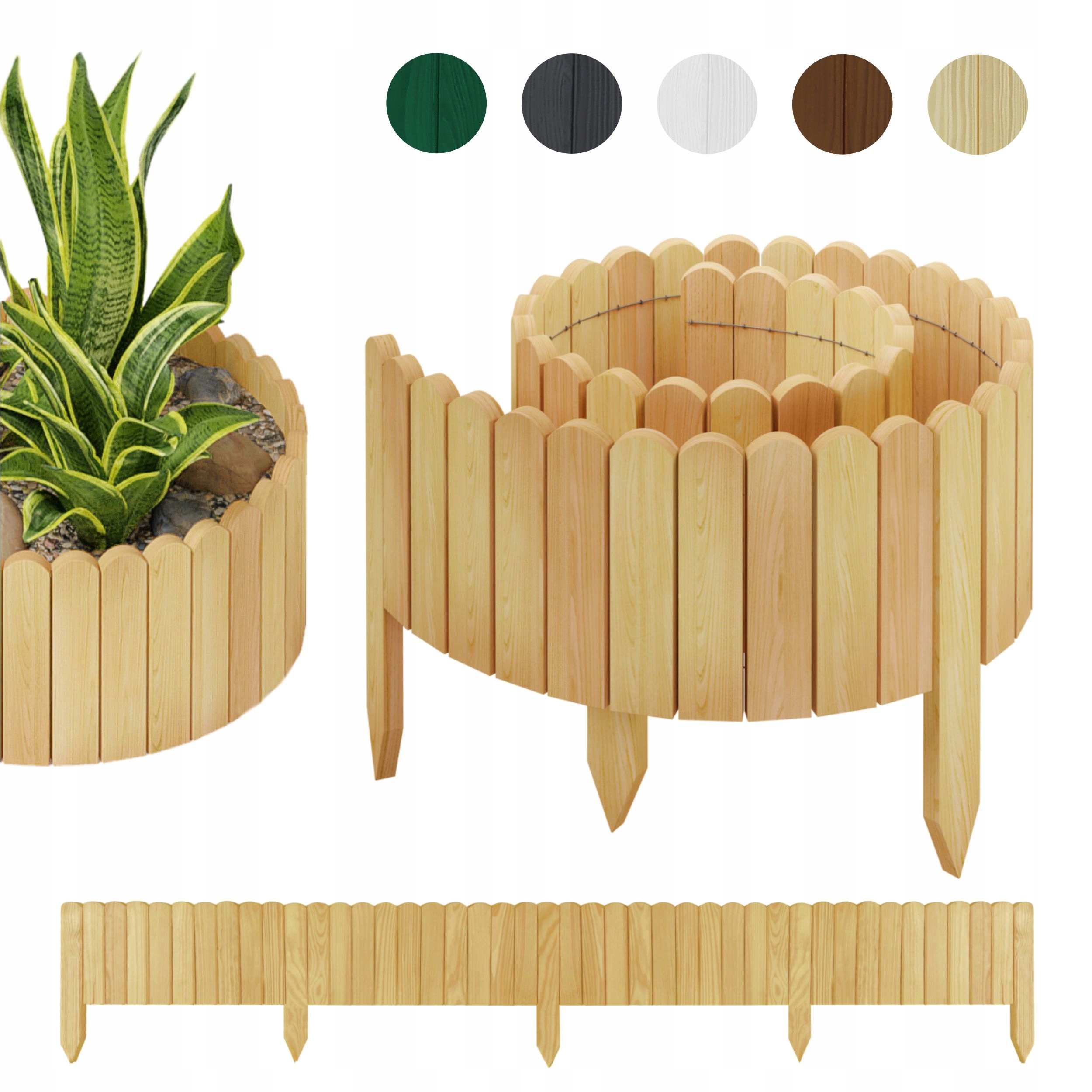 Drewniany Płotek Rollborder obrzeże rabatek 200 x 40 cm Naturalny be4nature