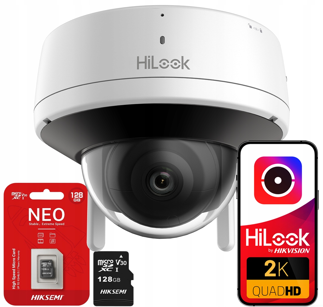 WiFi kamera 4MPx IPC-D140HA-D/W(W) HiLook by Hikvision Mikrofon Karta 128GB